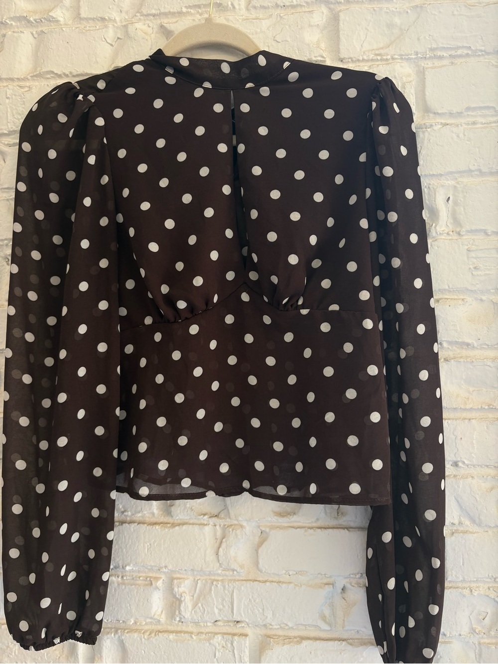 Rene Ruiz Black Polka Dot Long-Sleeve Peplum Blouse